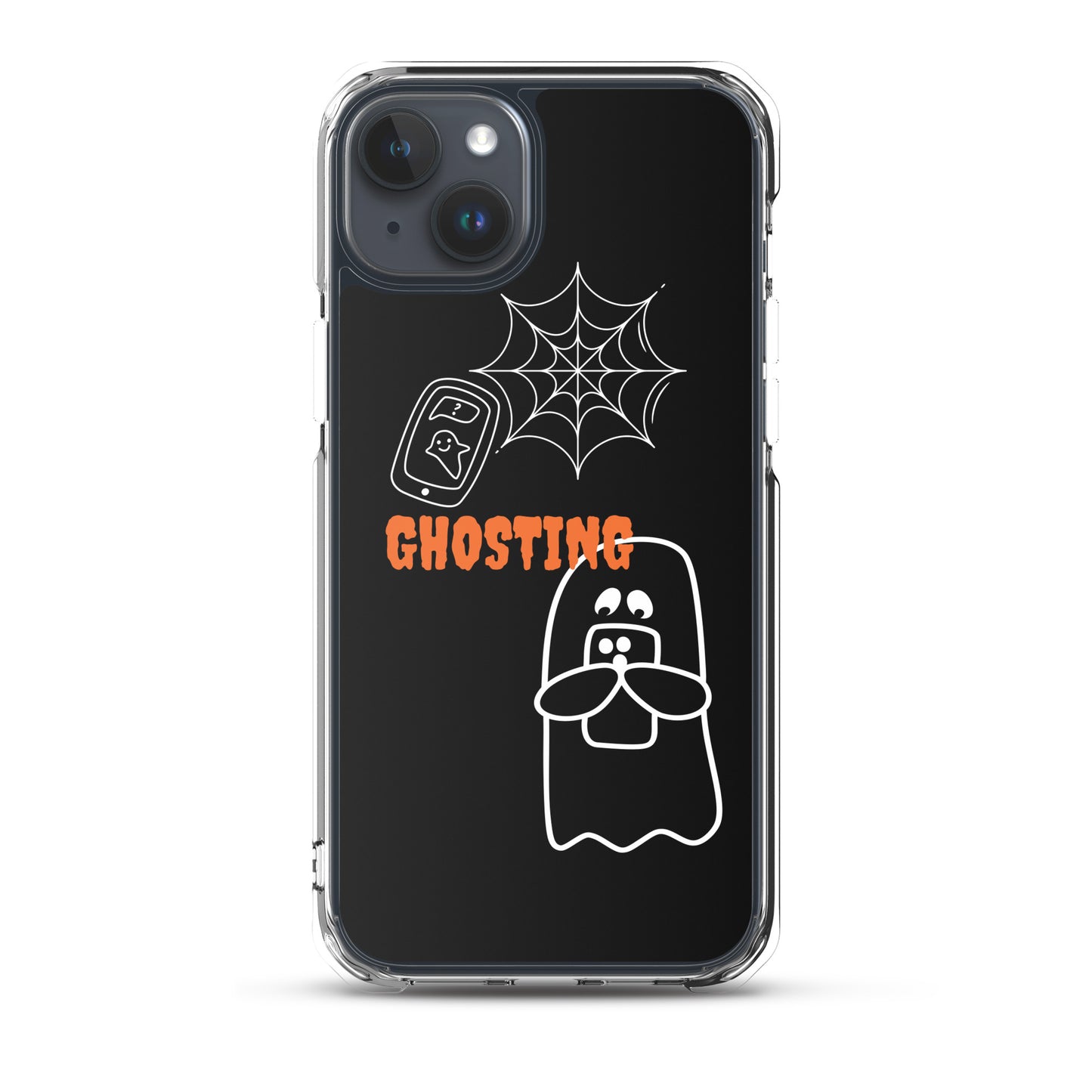 Clear Case for iPhone® with guosting theme, image of ghost and spider web