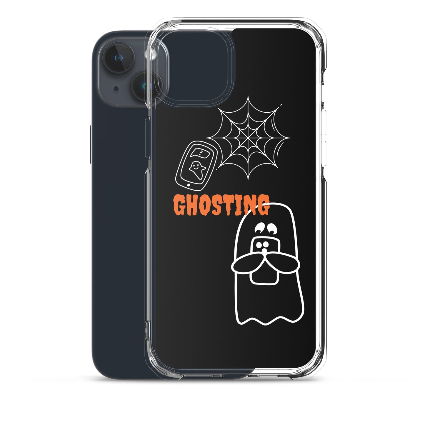 Clear Case for iPhone® with guosting theme, image of ghost and spider web