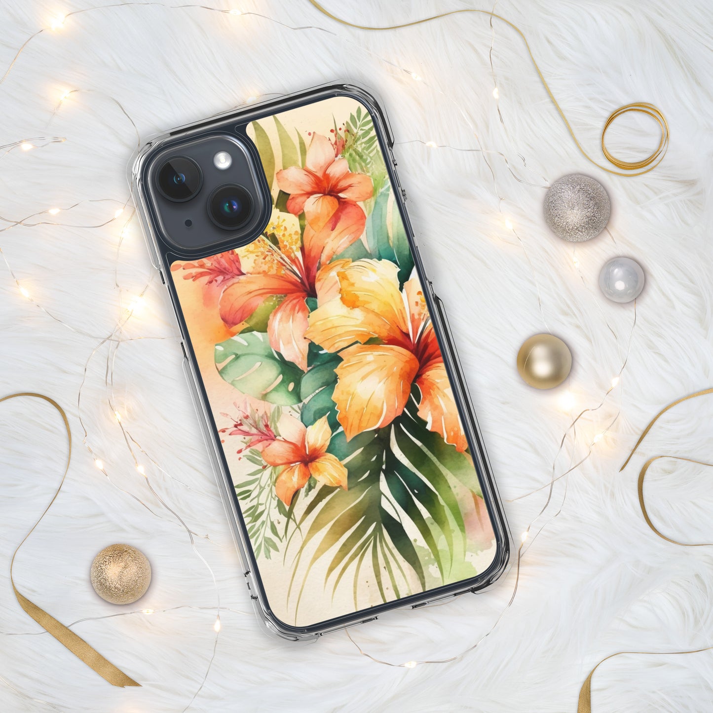 Clear Case for iPhone®floral design, apricot and orange florals, hibiscus, multiple sizes, fun and fresh