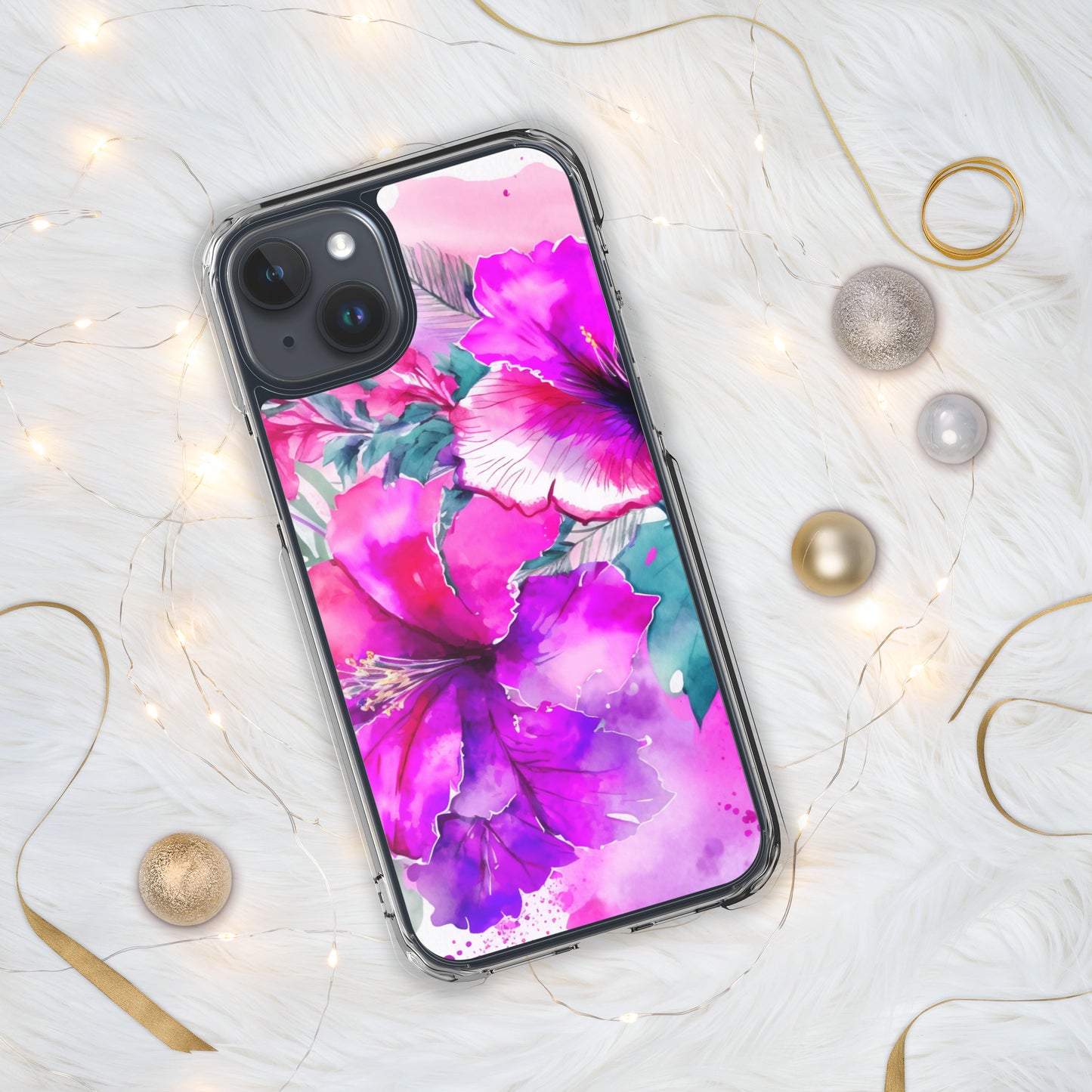 Clear Case for iPhone®, pink and purple hibisuc flower design, floral, multiple sizes