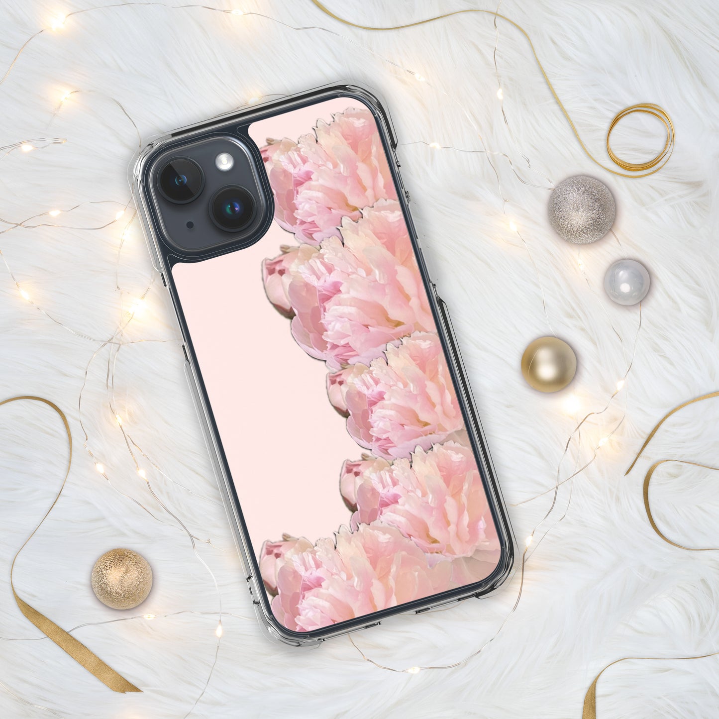 Pink Case for iPhone®, pink floral design of peonies on a pink background, accommodates many models of iPhone