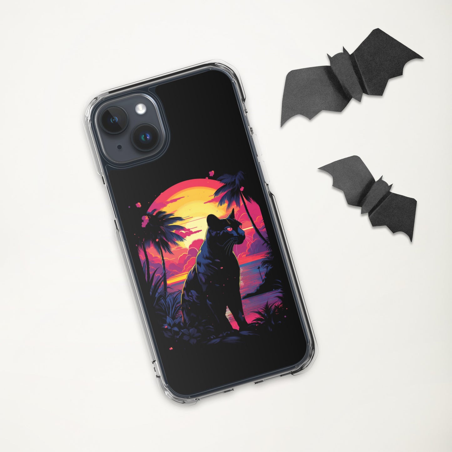 Panther Case for iPhone®, flexible, solid, black, fits various models, palm tree, sunset