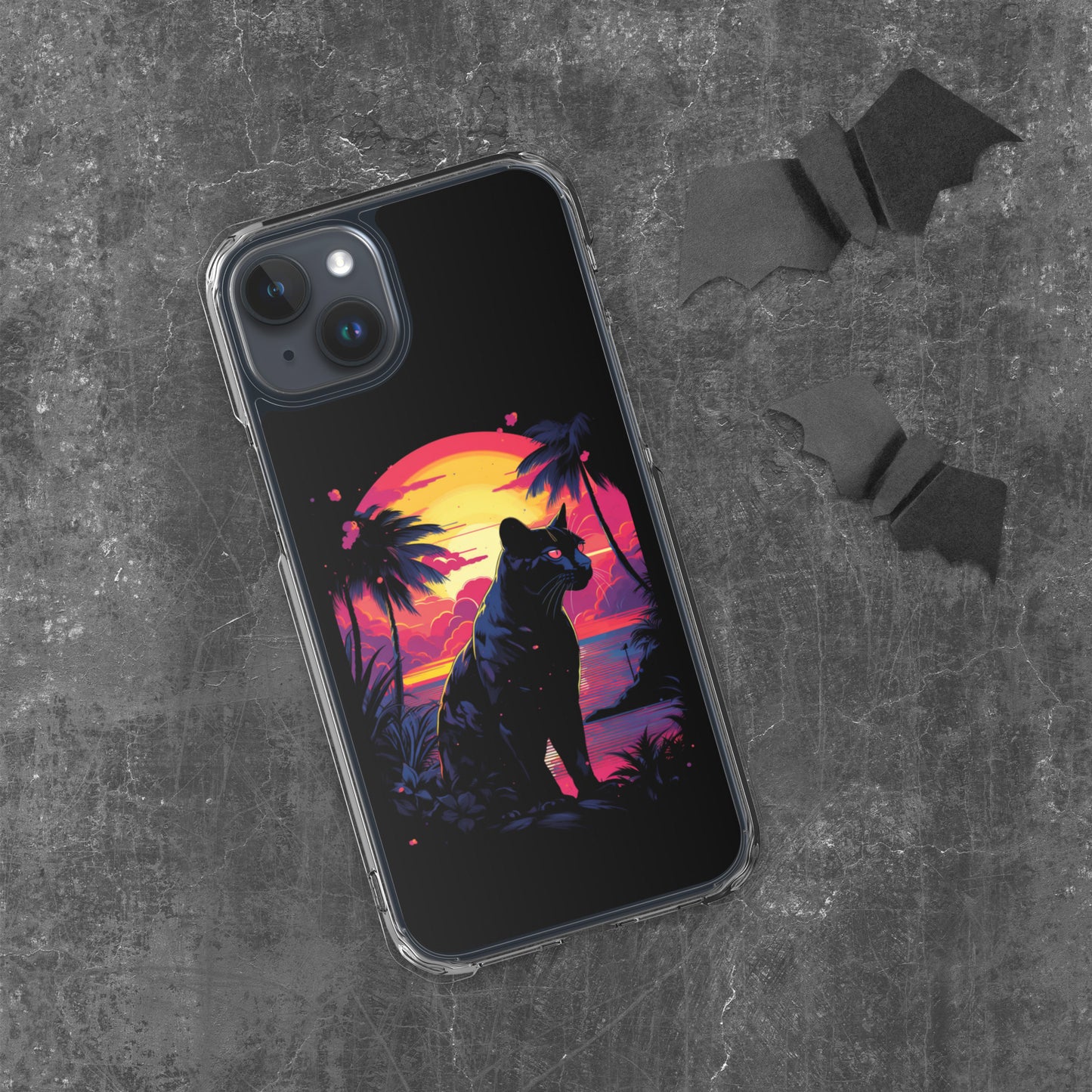 Panther Case for iPhone®, flexible, solid, black, fits various models, palm tree, sunset