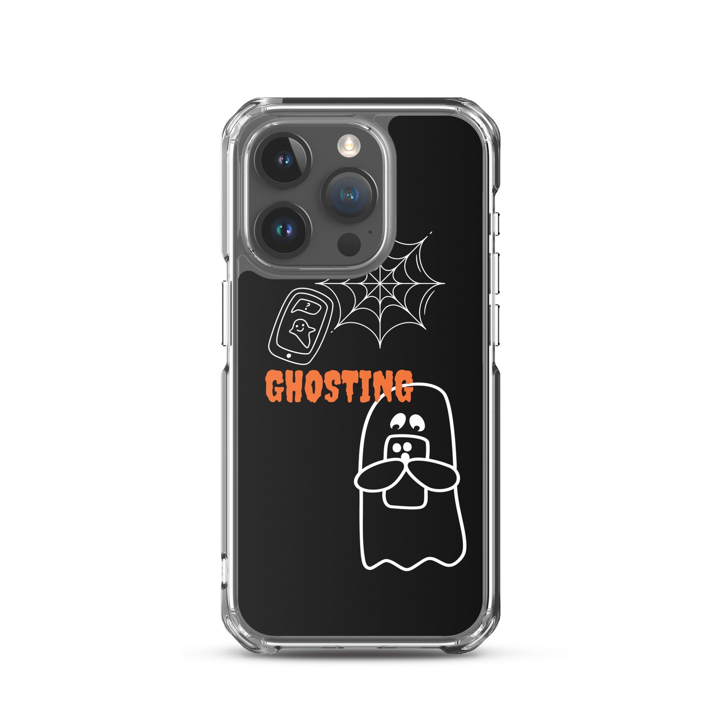 Clear Case for iPhone® with guosting theme, image of ghost and spider web