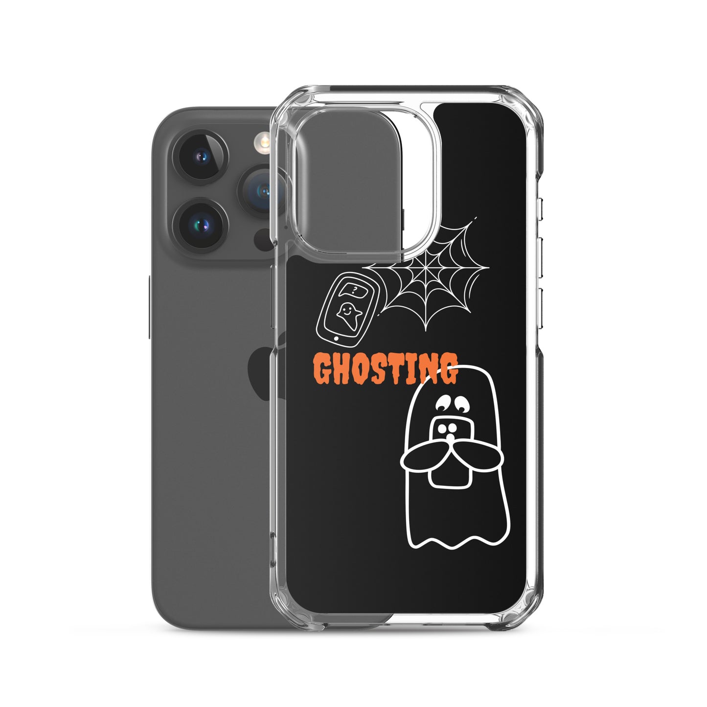 Clear Case for iPhone® with guosting theme, image of ghost and spider web