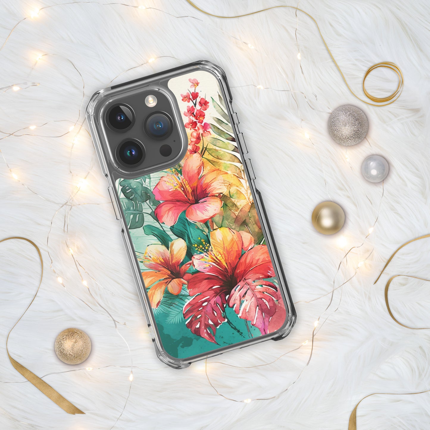 Clear Case for iPhone®floral, hibiscus flowers, colors of oranges and apricots, peaches, multiple sizes