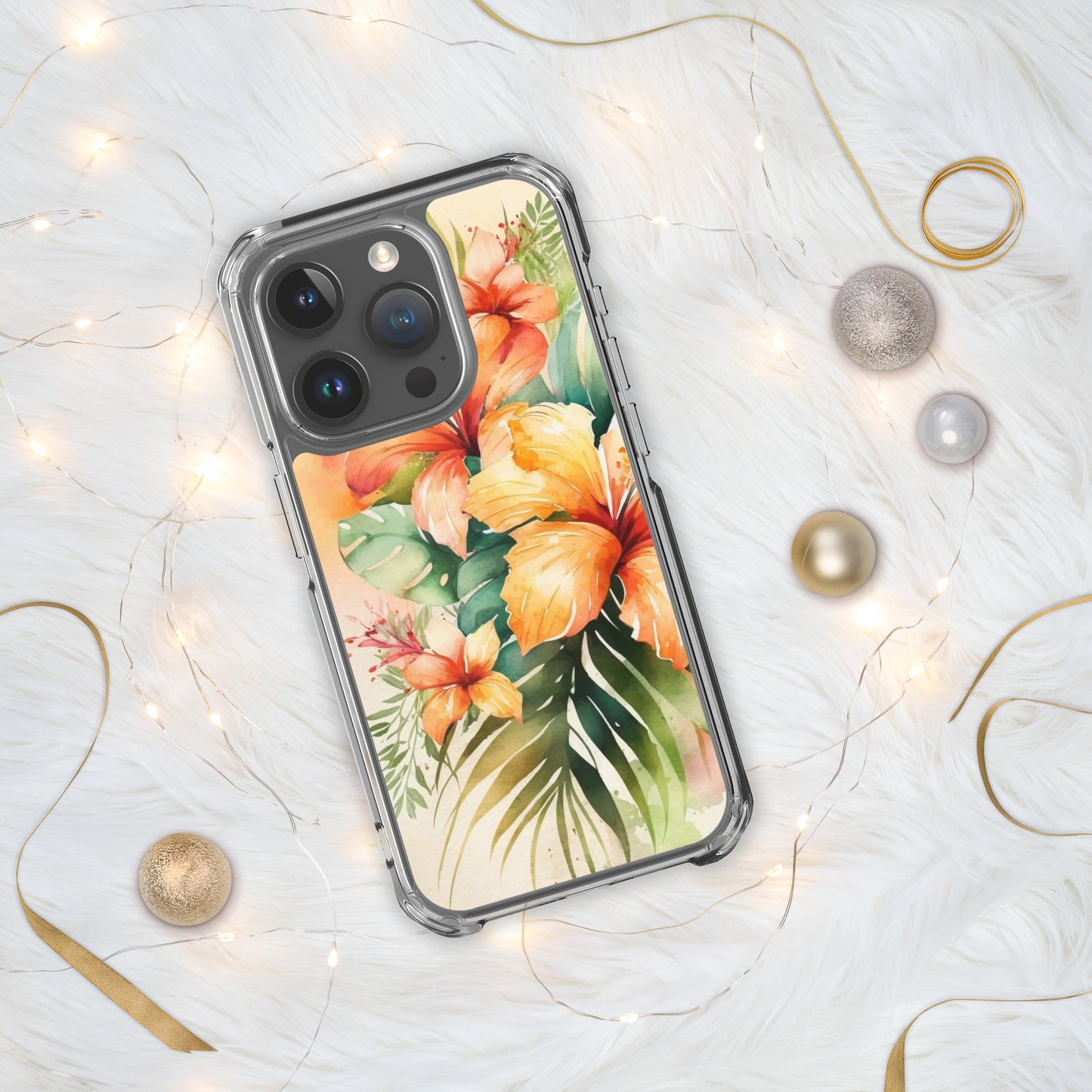 Clear Case for iPhone®floral design, apricot and orange florals, hibiscus, multiple sizes, fun and fresh