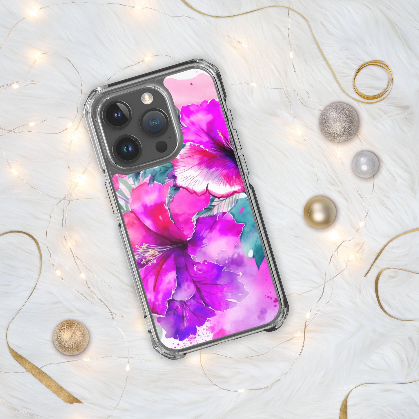 Clear Case for iPhone®, pink and purple hibisuc flower design, floral, multiple sizes