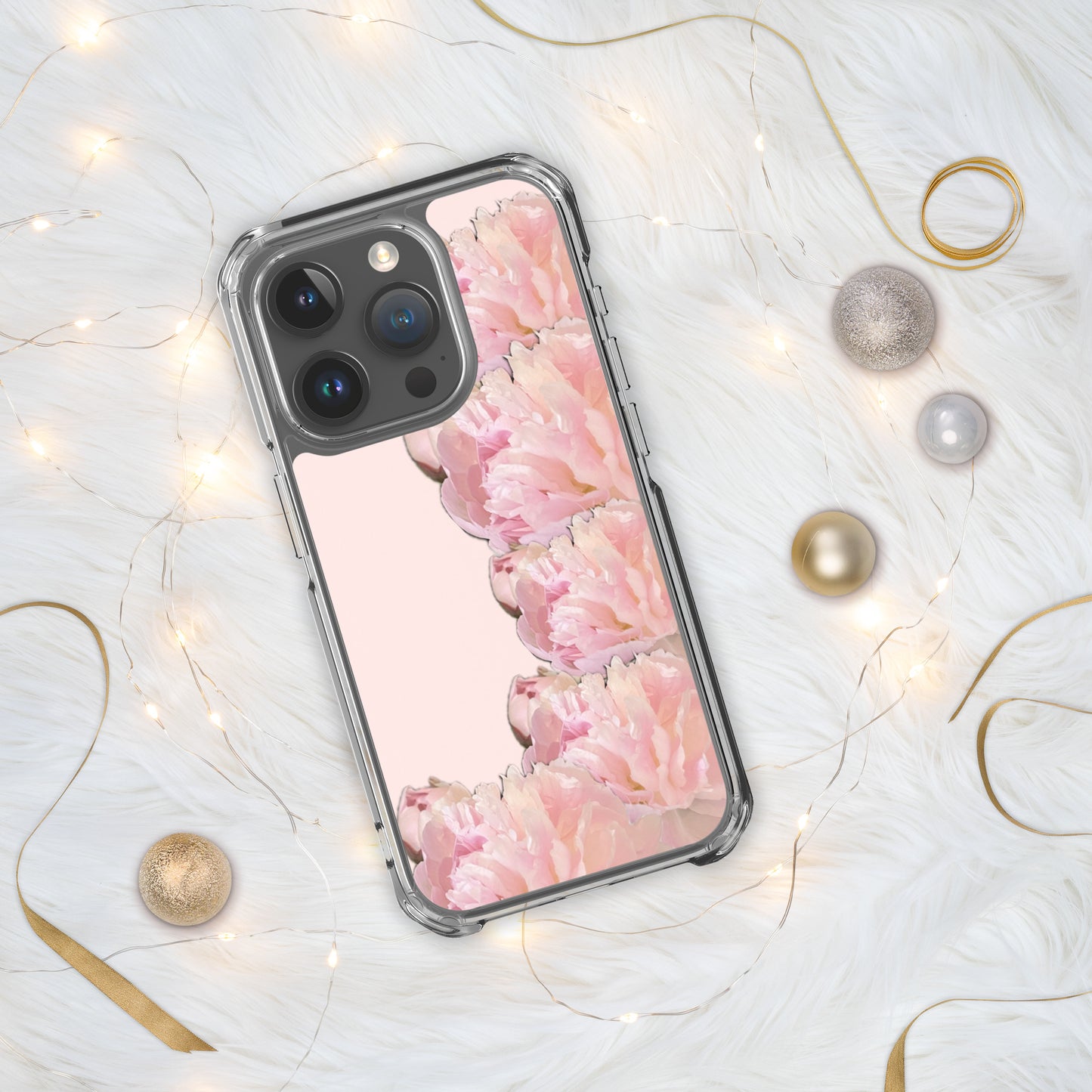 Pink Case for iPhone®, pink floral design of peonies on a pink background, accommodates many models of iPhone