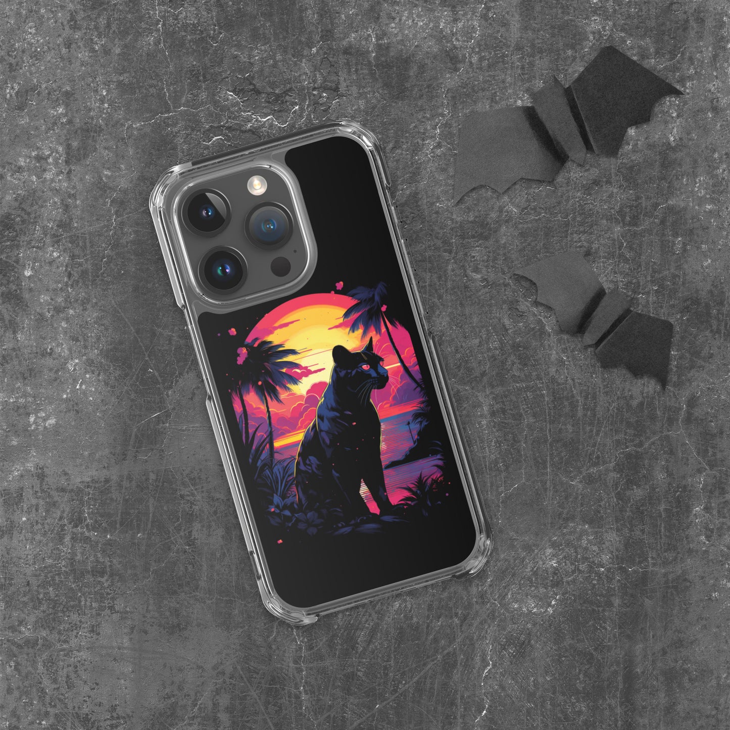 Panther Case for iPhone®, flexible, solid, black, fits various models, palm tree, sunset