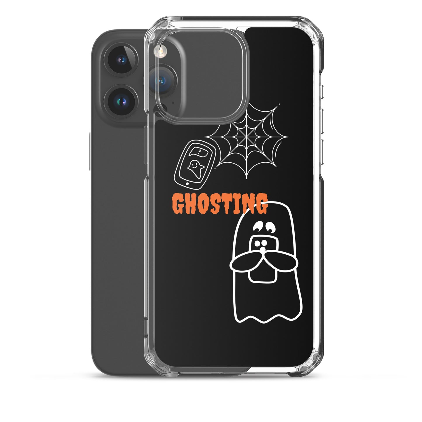 Clear Case for iPhone® with guosting theme, image of ghost and spider web