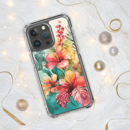 Clear Case for iPhone®floral, hibiscus flowers, colors of oranges and apricots, peaches, multiple sizes