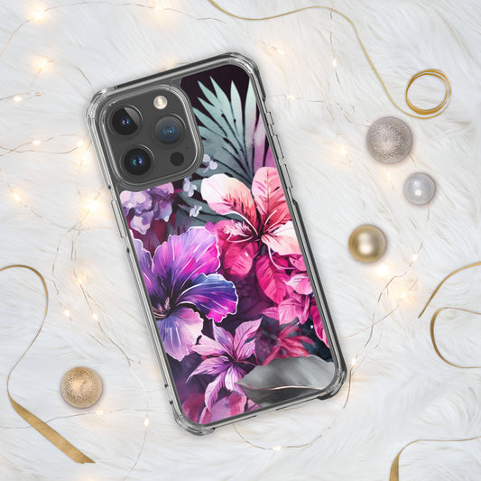 Clear Case for iPhone®, bright, colorful hibiscus flower design, floral, many sizes