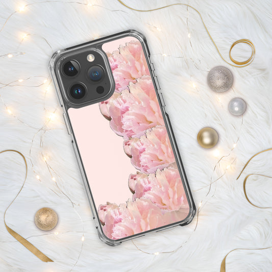 Pink Case for iPhone®, pink floral design of peonies on a pink background, accommodates many models of iPhone