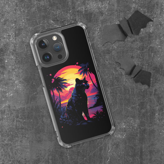 Panther Case for iPhone®, flexible, solid, black, fits various models, palm tree, sunset