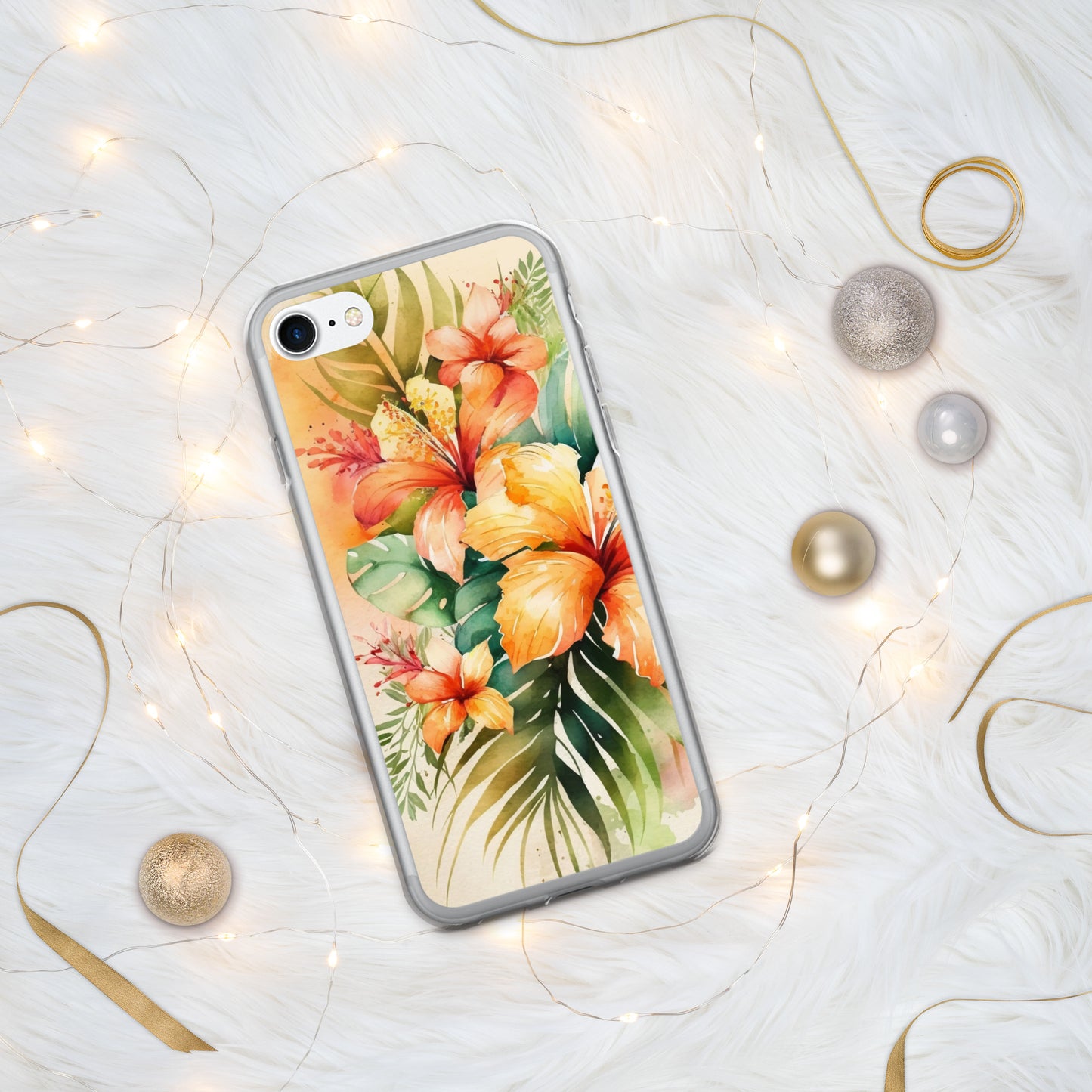 Clear Case for iPhone®floral design, apricot and orange florals, hibiscus, multiple sizes, fun and fresh