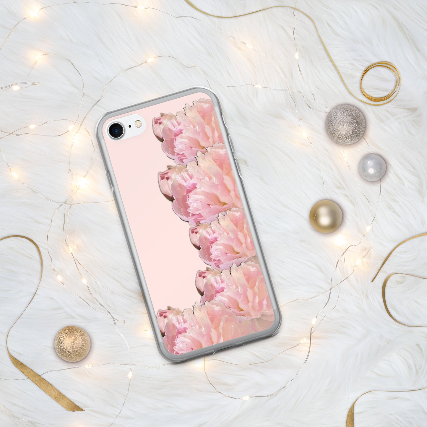 Pink Case for iPhone®, pink floral design of peonies on a pink background, accommodates many models of iPhone