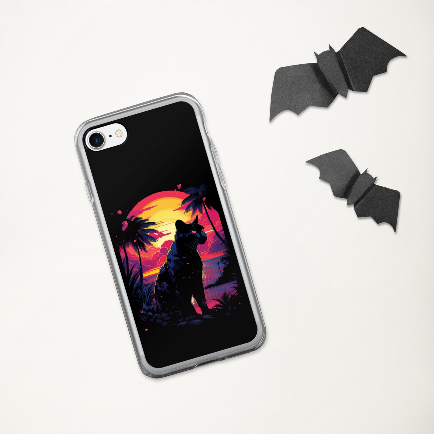 Panther Case for iPhone®, flexible, solid, black, fits various models, palm tree, sunset