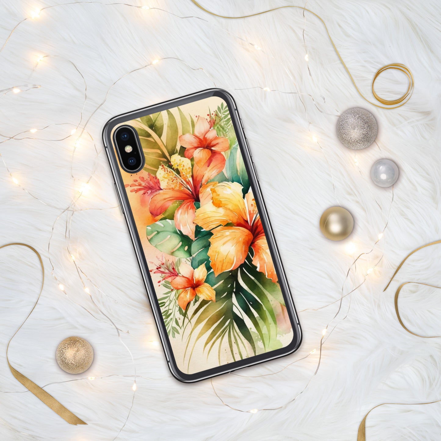 Clear Case for iPhone®floral design, apricot and orange florals, hibiscus, multiple sizes, fun and fresh