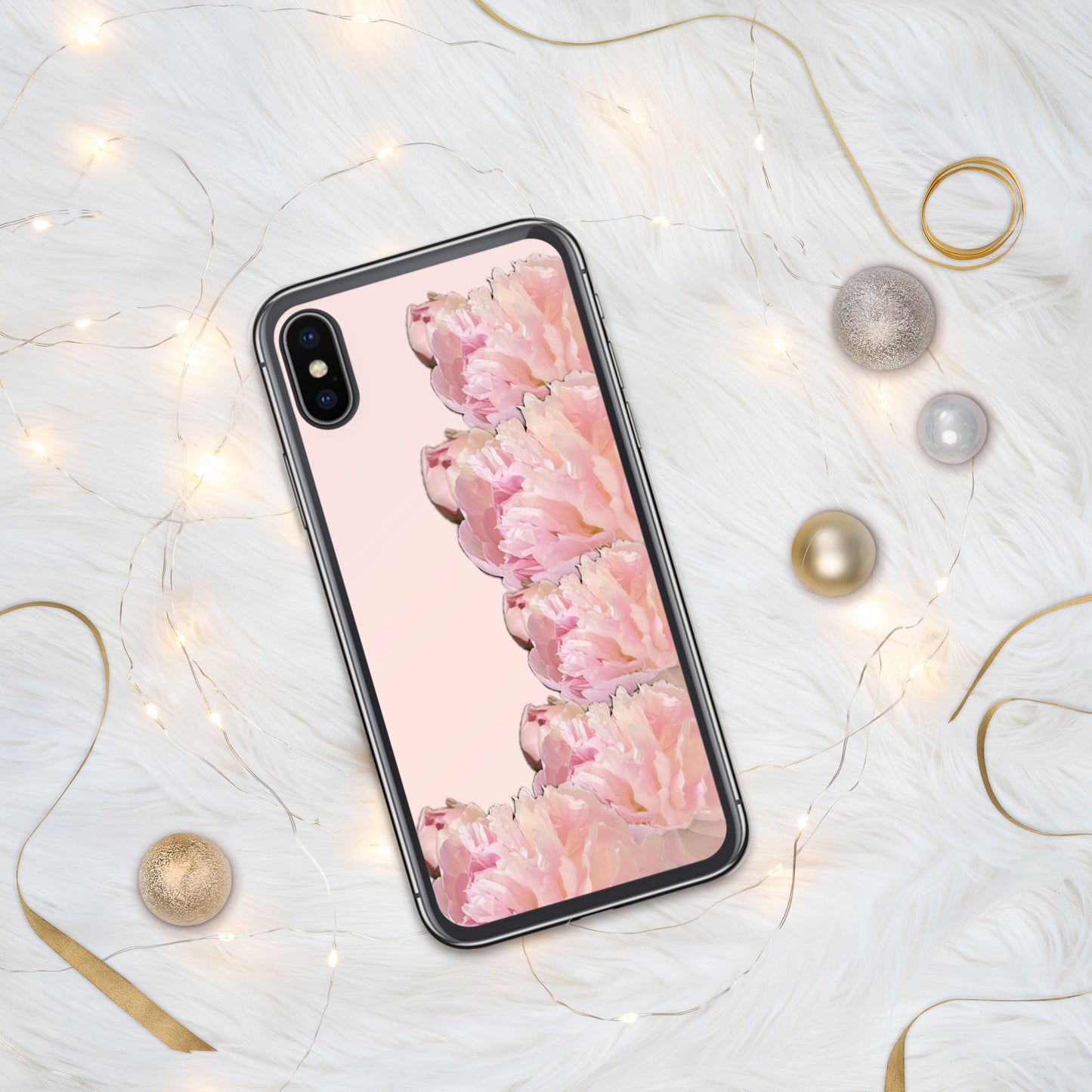 Pink Case for iPhone®, pink floral design of peonies on a pink background, accommodates many models of iPhone