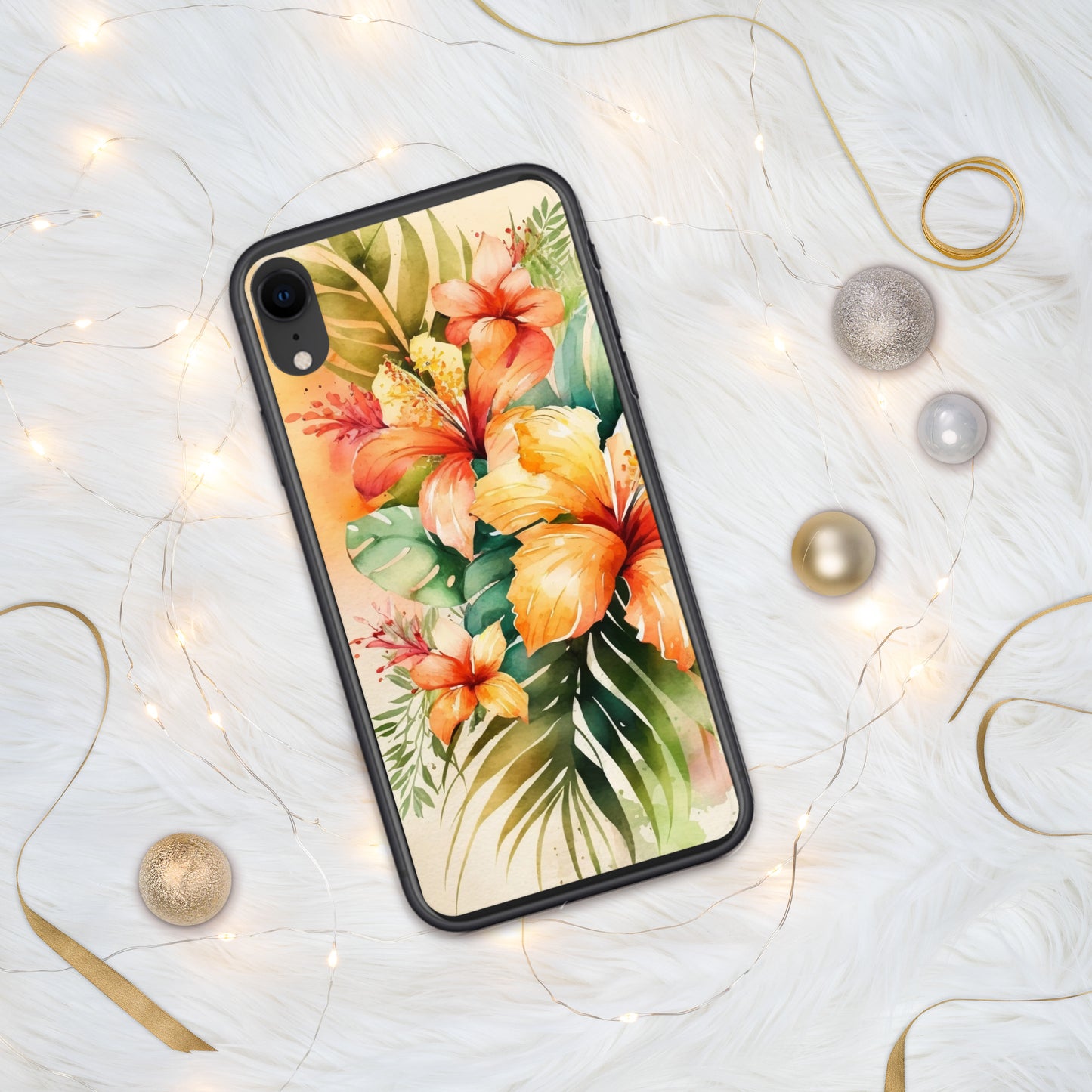 Clear Case for iPhone®floral design, apricot and orange florals, hibiscus, multiple sizes, fun and fresh