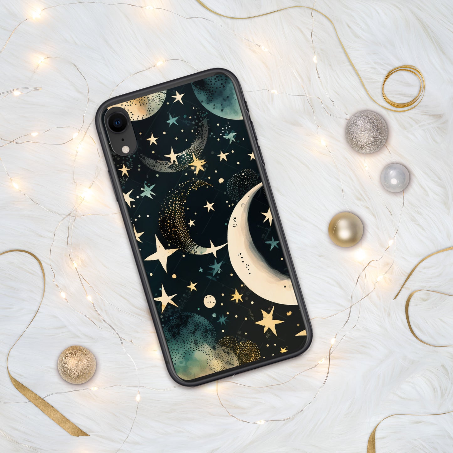 Clear Case for iPhone® night sky, stars, moon, blues, soft feel, multiple sizes