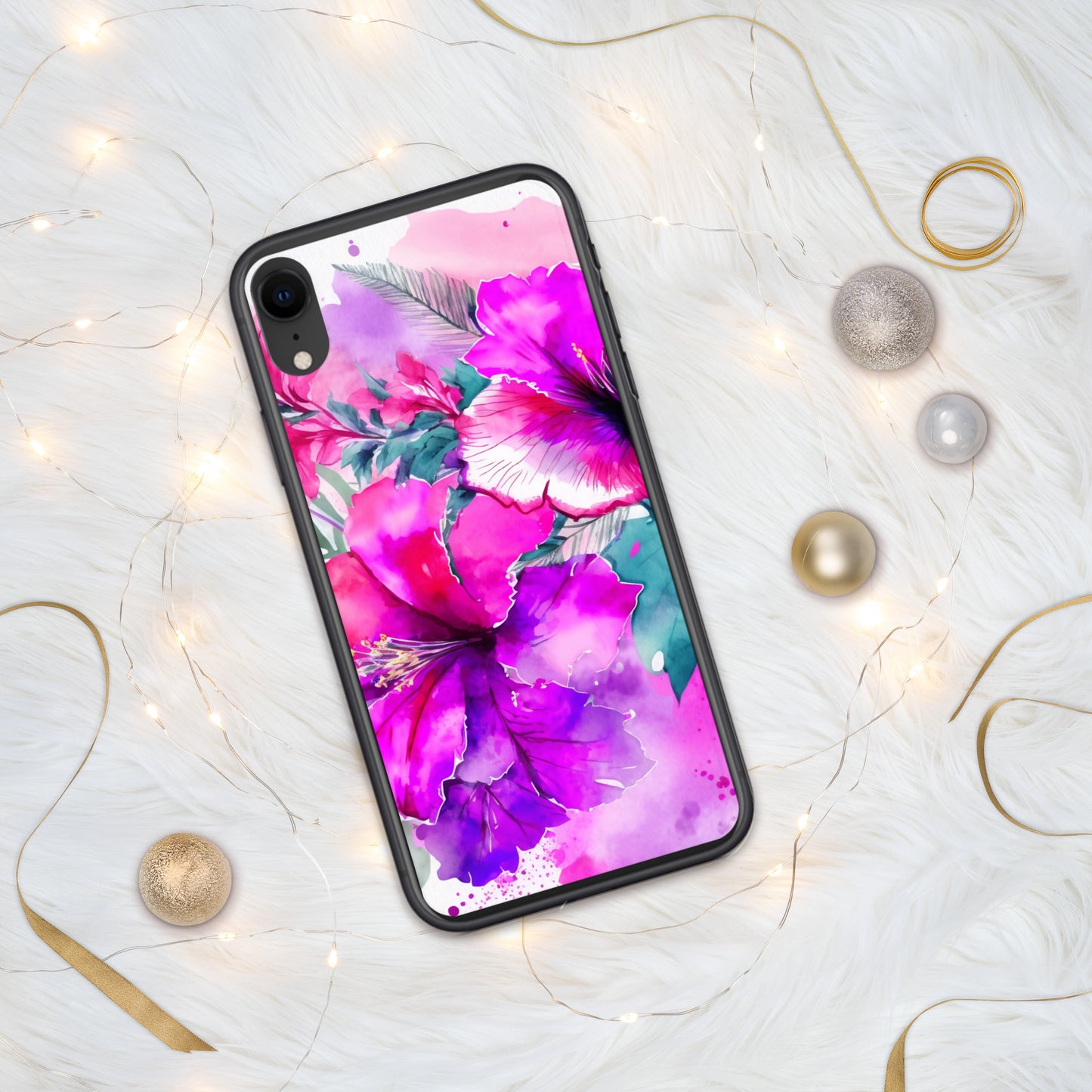 Clear Case for iPhone®, pink and purple hibisuc flower design, floral, multiple sizes