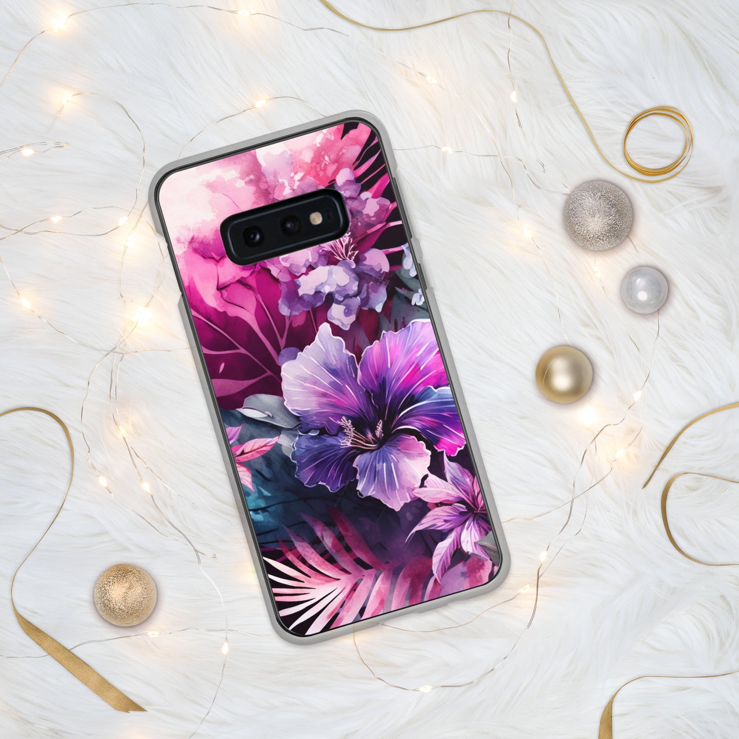 Clear Case for Samsung® pink and purple floral design, elegant and bright, multiple sizes