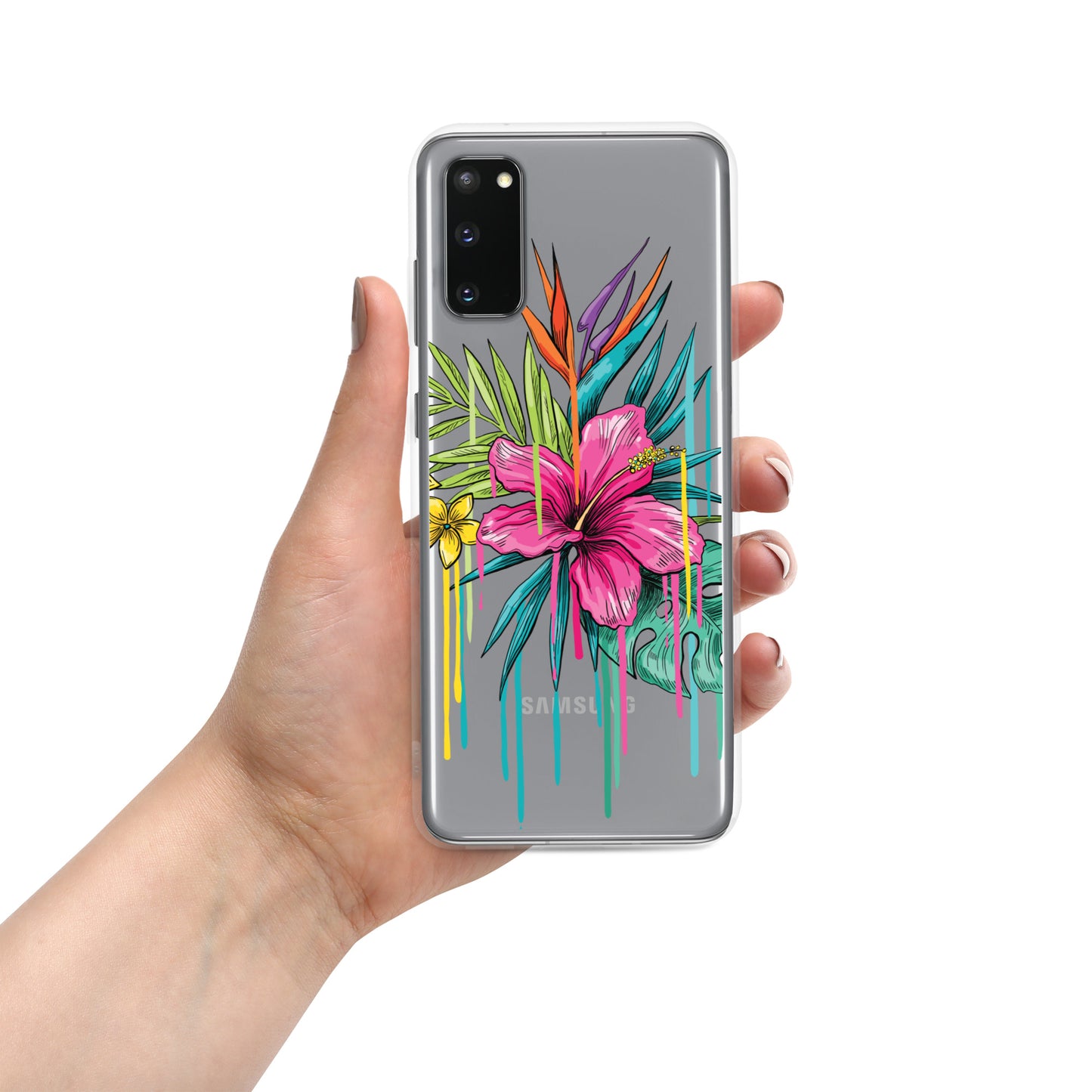 Clear Case for Samsung® tropical paint drip design, variety of sizes