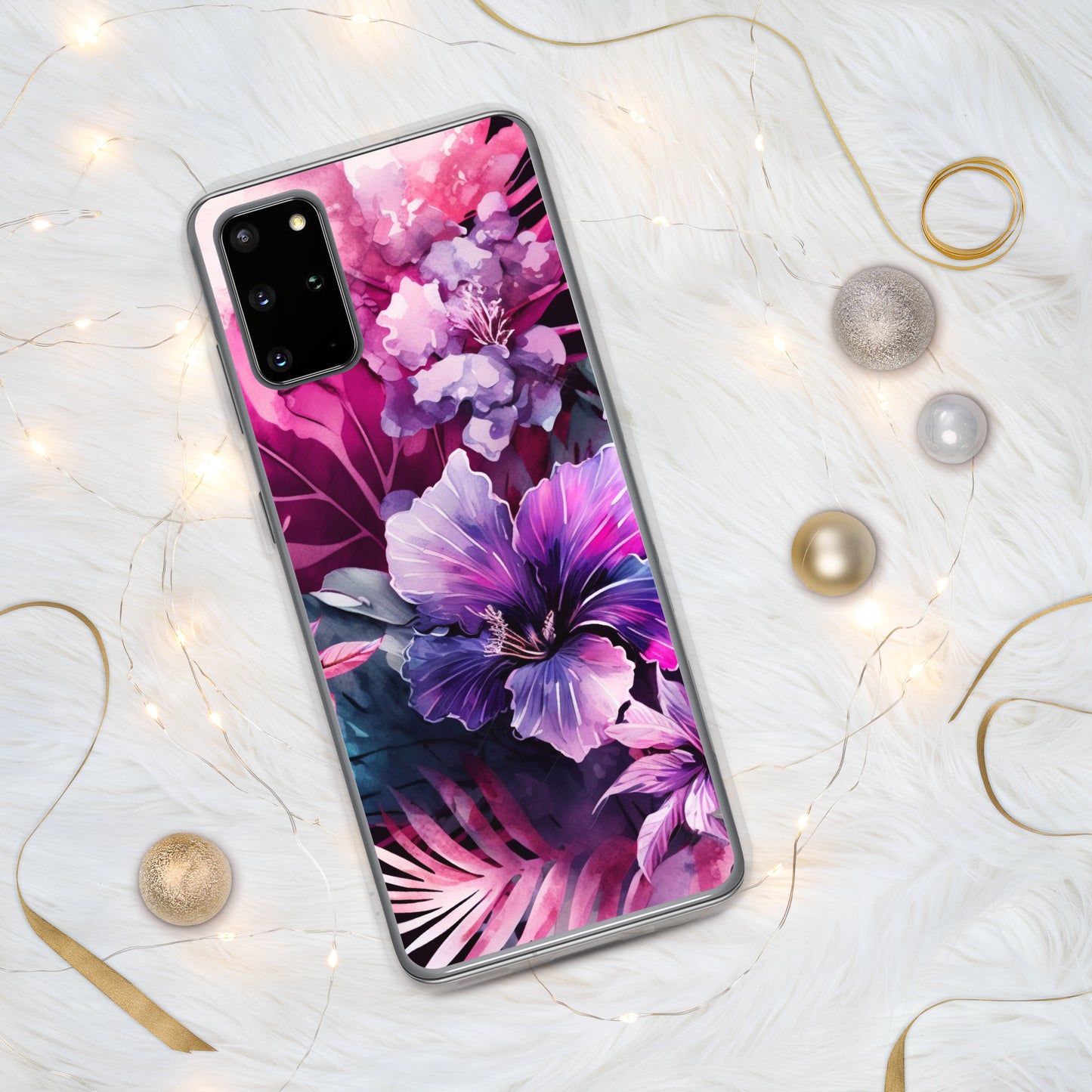 Clear Case for Samsung® pink and purple floral design, elegant and bright, multiple sizes