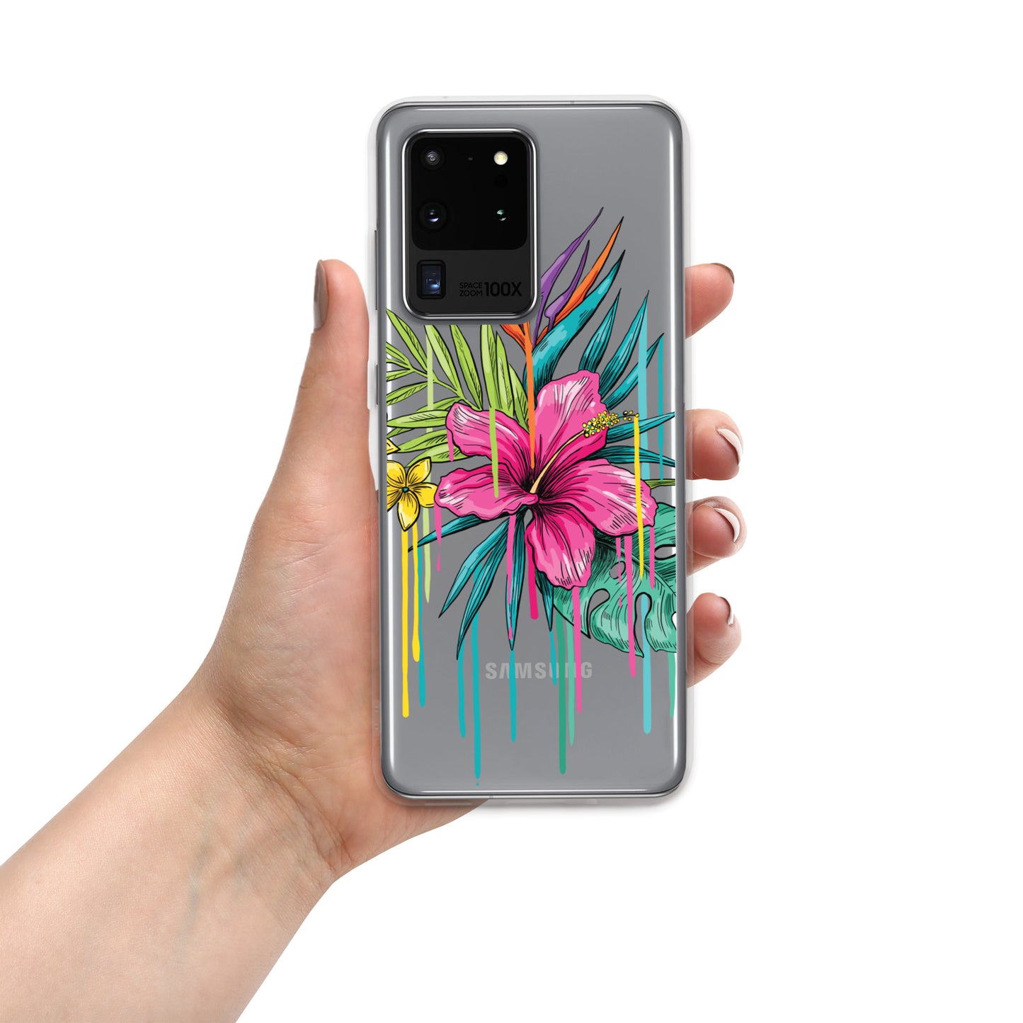 Clear Case for Samsung® tropical paint drip design, variety of sizes