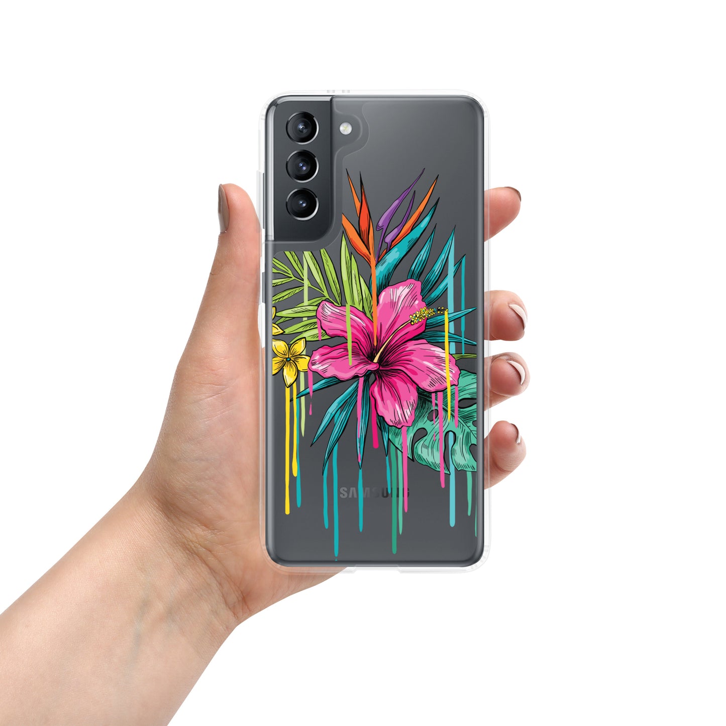 Clear Case for Samsung® tropical paint drip design, variety of sizes