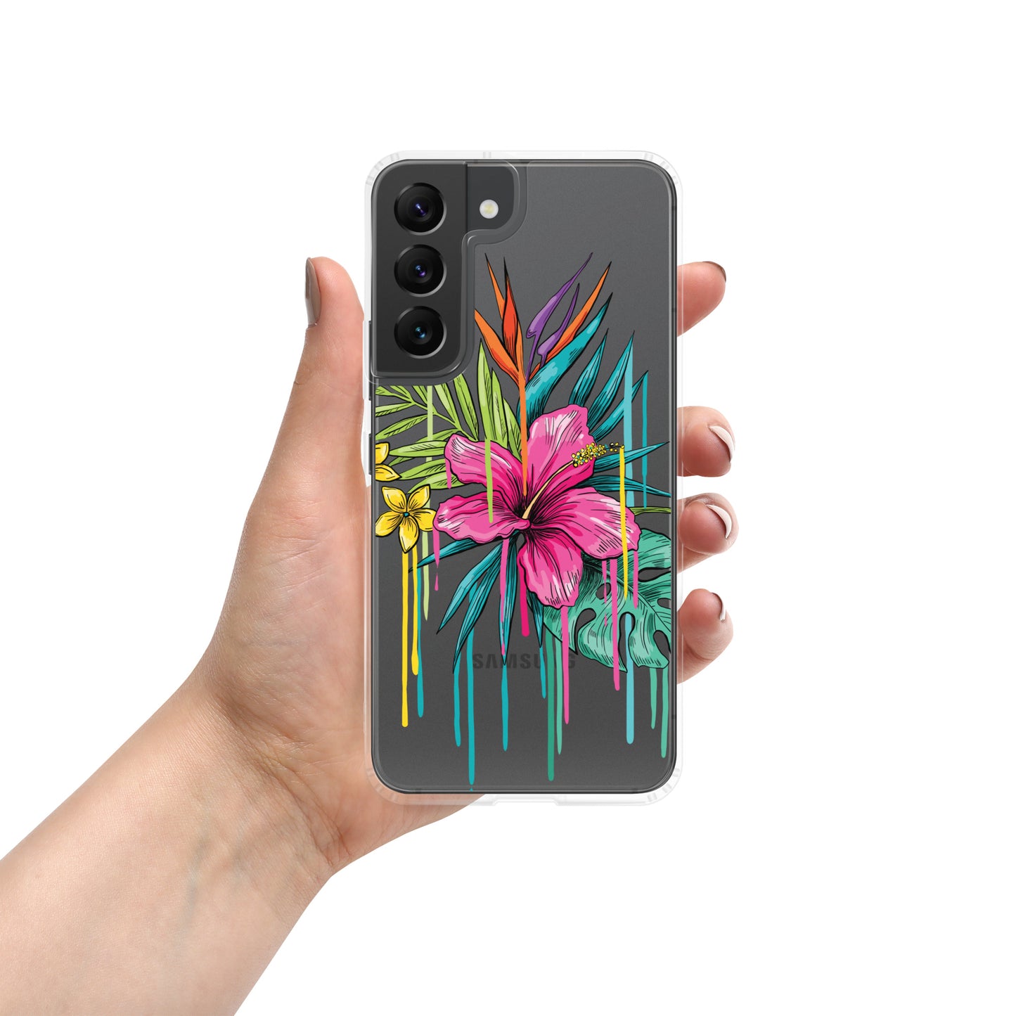 Clear Case for Samsung® tropical paint drip design, variety of sizes