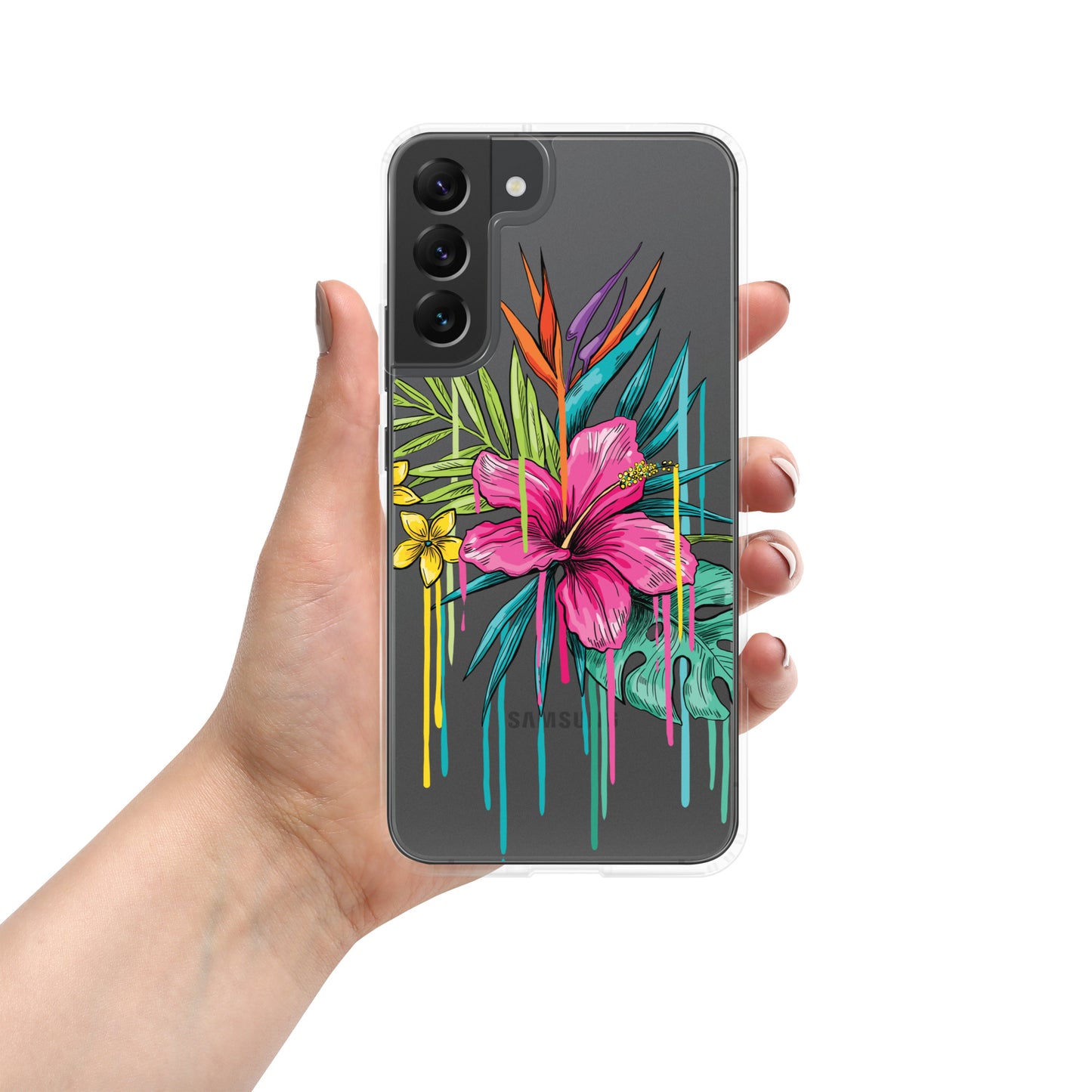 Clear Case for Samsung® tropical paint drip design, variety of sizes