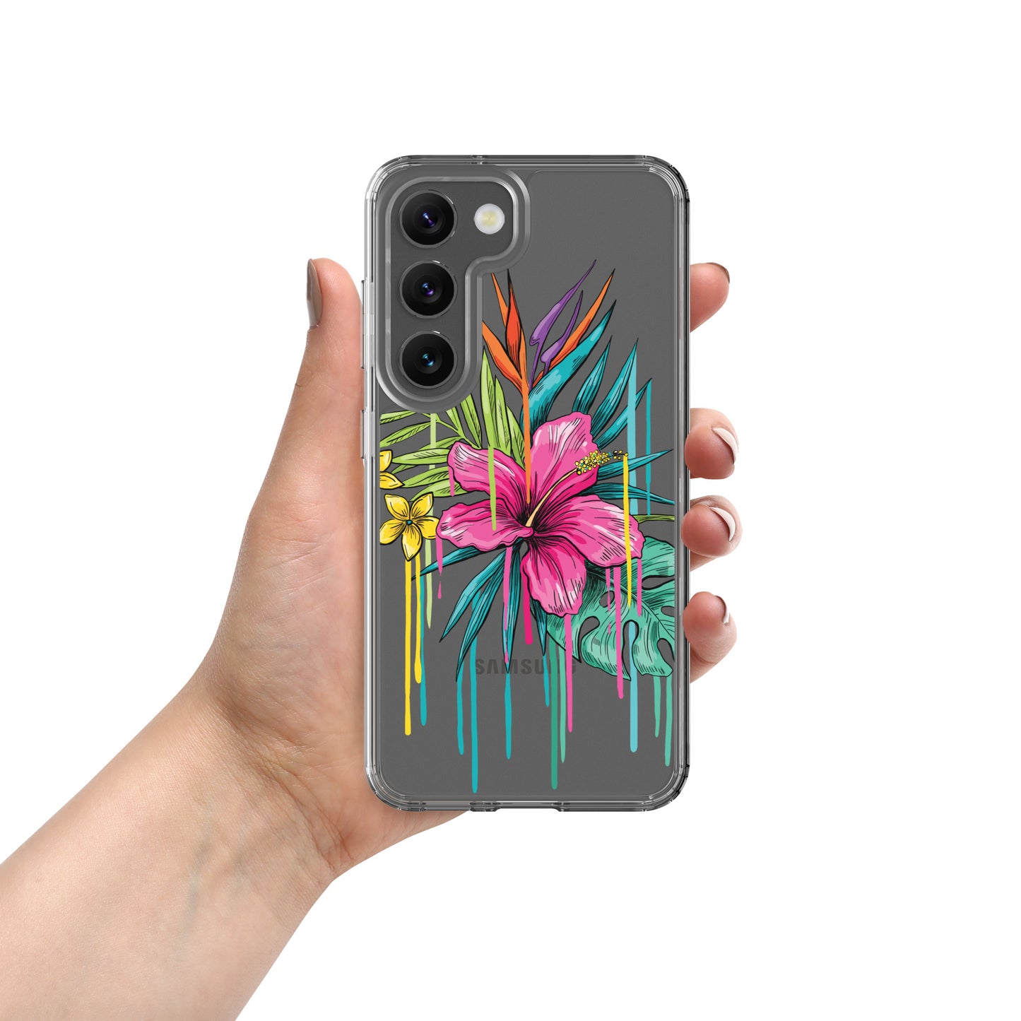 Clear Case for Samsung® tropical paint drip design, variety of sizes