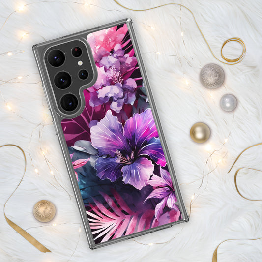 Clear Case for Samsung® pink and purple floral design, elegant and bright, multiple sizes