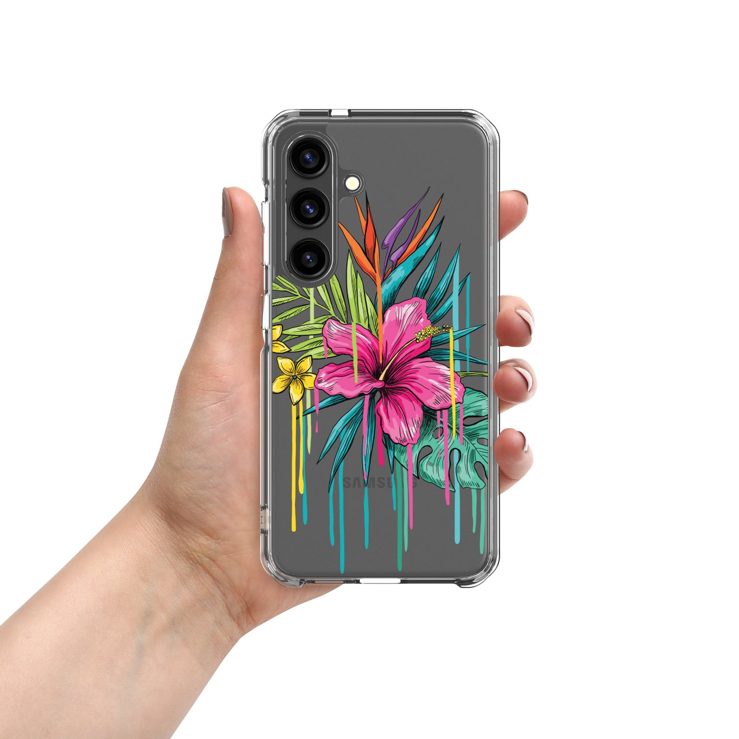 Clear Case for Samsung® tropical paint drip design, variety of sizes