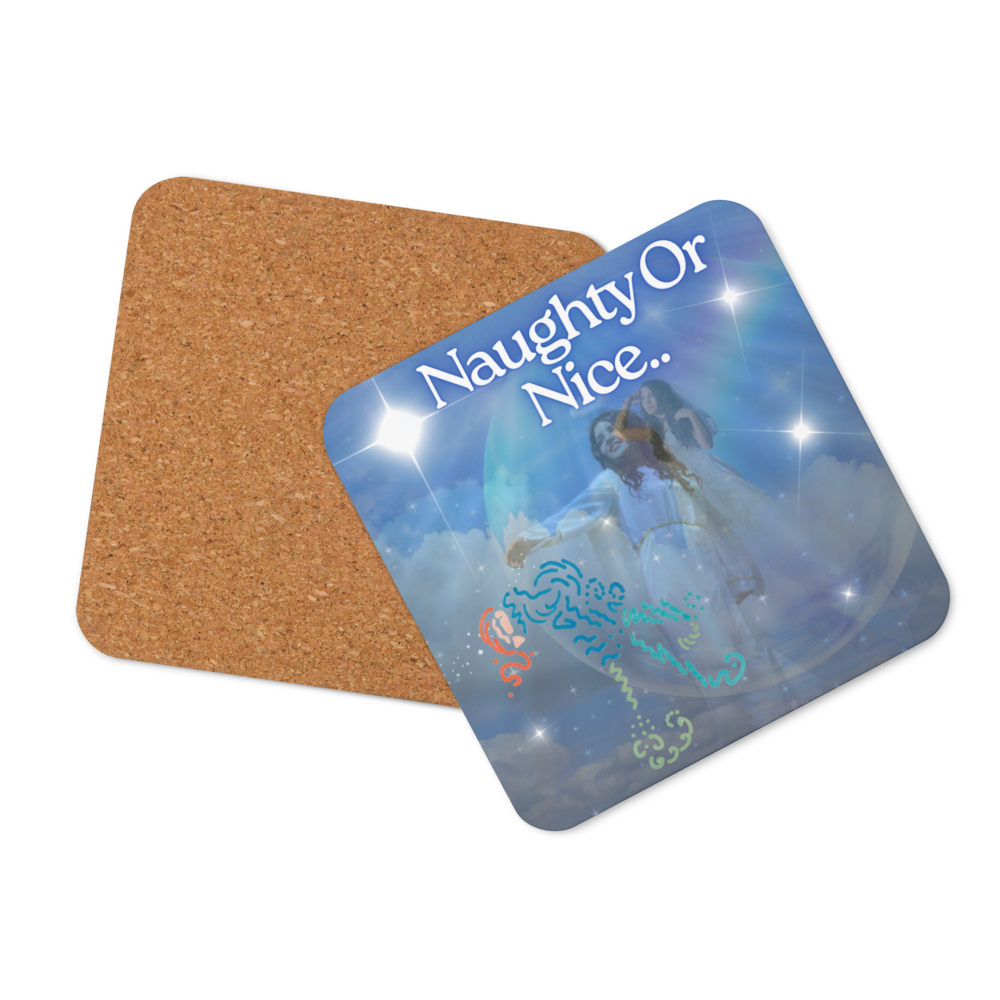 Naughty Or Nice, Light Encoded cork back coaster, with light language symbol