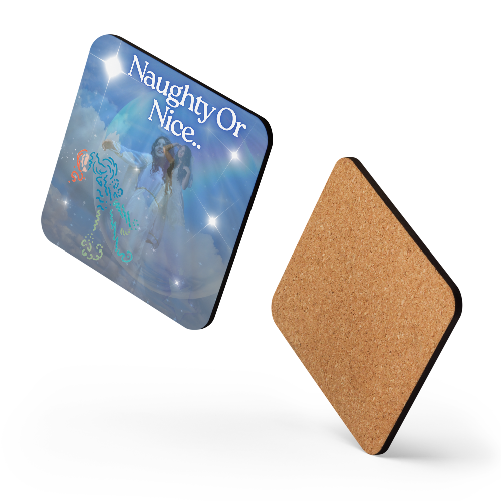 Naughty Or Nice, Light Encoded cork back coaster, with light language symbol