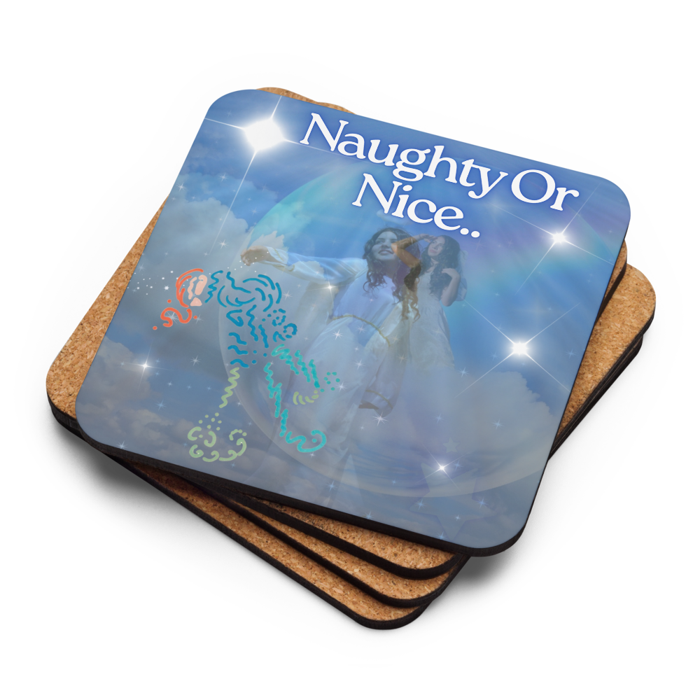 Naughty Or Nice, Light Encoded cork back coaster, with light language symbol