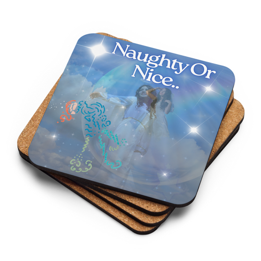 Naughty Or Nice, Light Encoded cork back coaster, with light language symbol