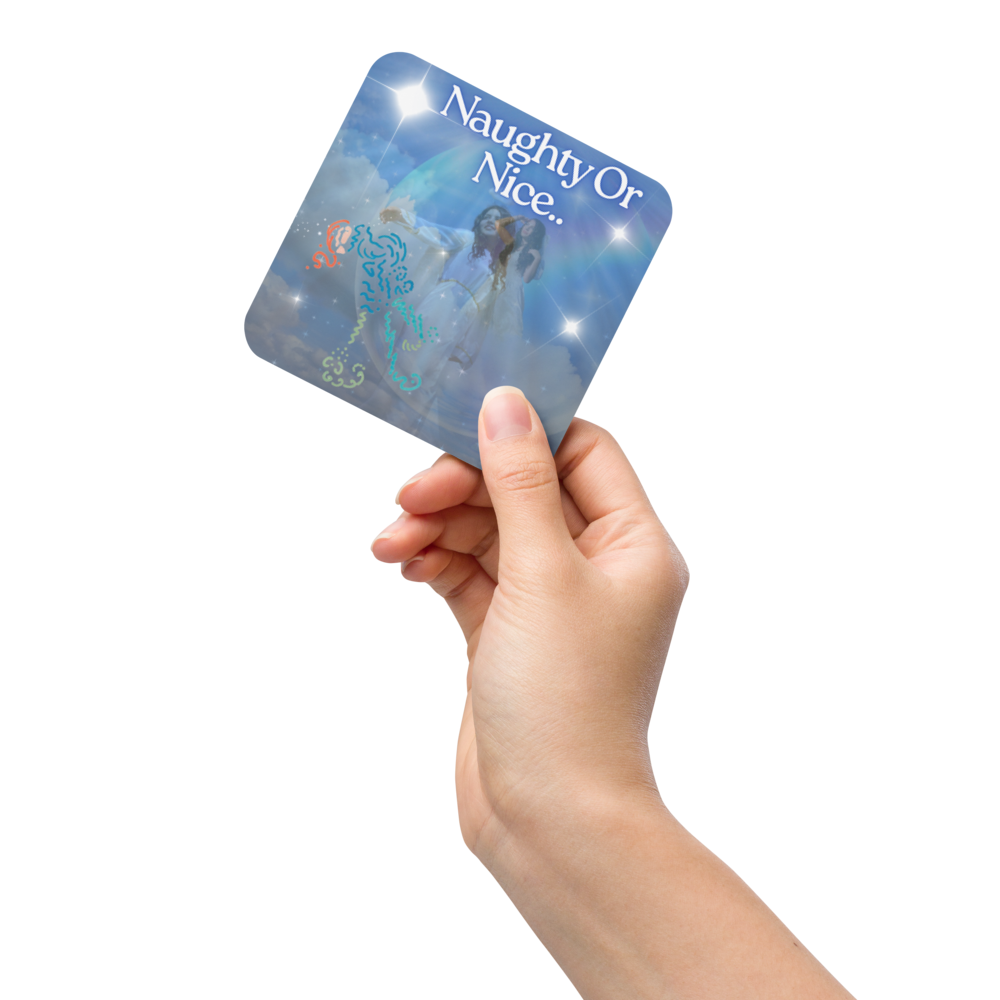 Naughty Or Nice, Light Encoded cork back coaster, with light language symbol