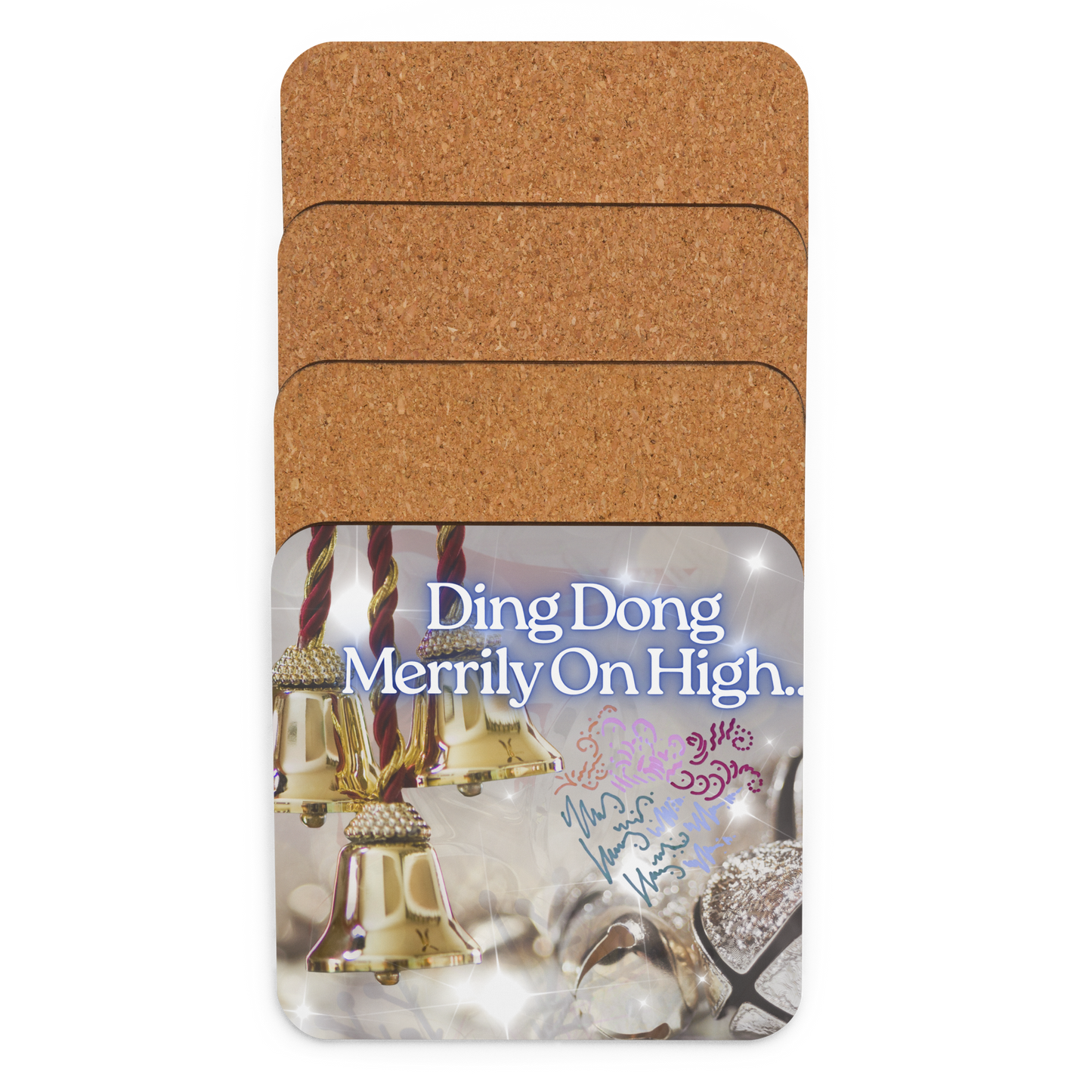 Ding Dong Merrily On High, Light Encoded cork back coaster, with light language symbol