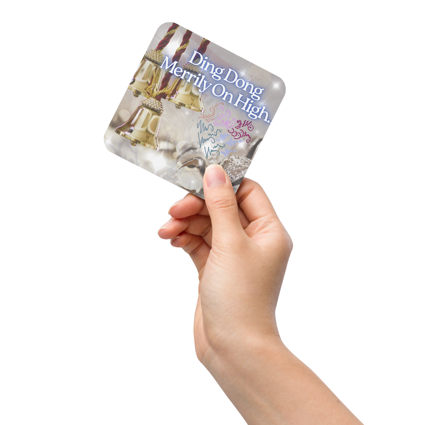 Ding Dong Merrily On High, Light Encoded cork back coaster, with light language symbol