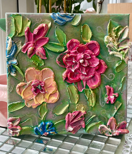 Light activated acrylic 3D painting, flowers on canvas, original painting