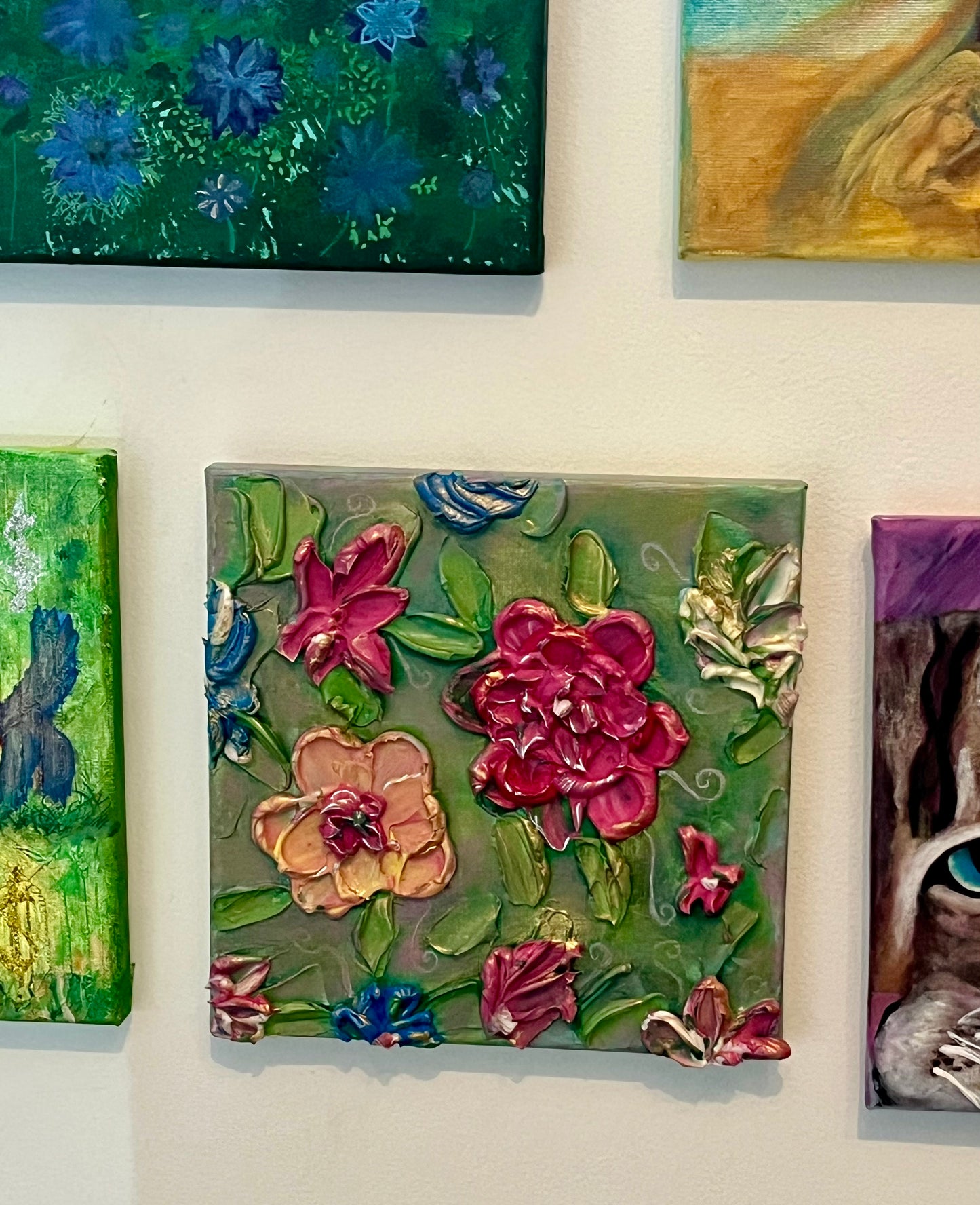 Light activated acrylic 3D painting, flowers on canvas, original painting