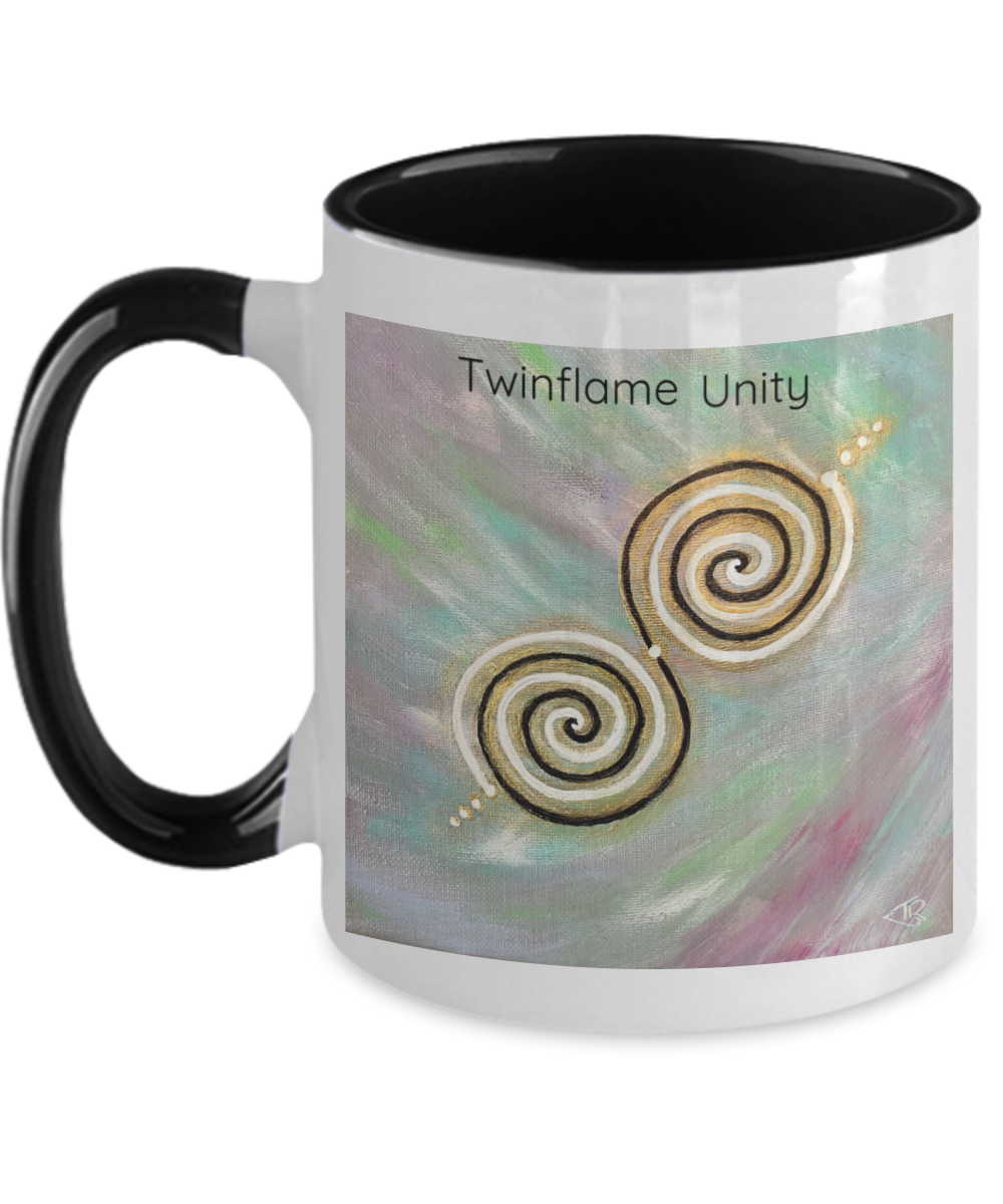 Twinflame unity intention mug, activated, double spiral geometry, 11oz,