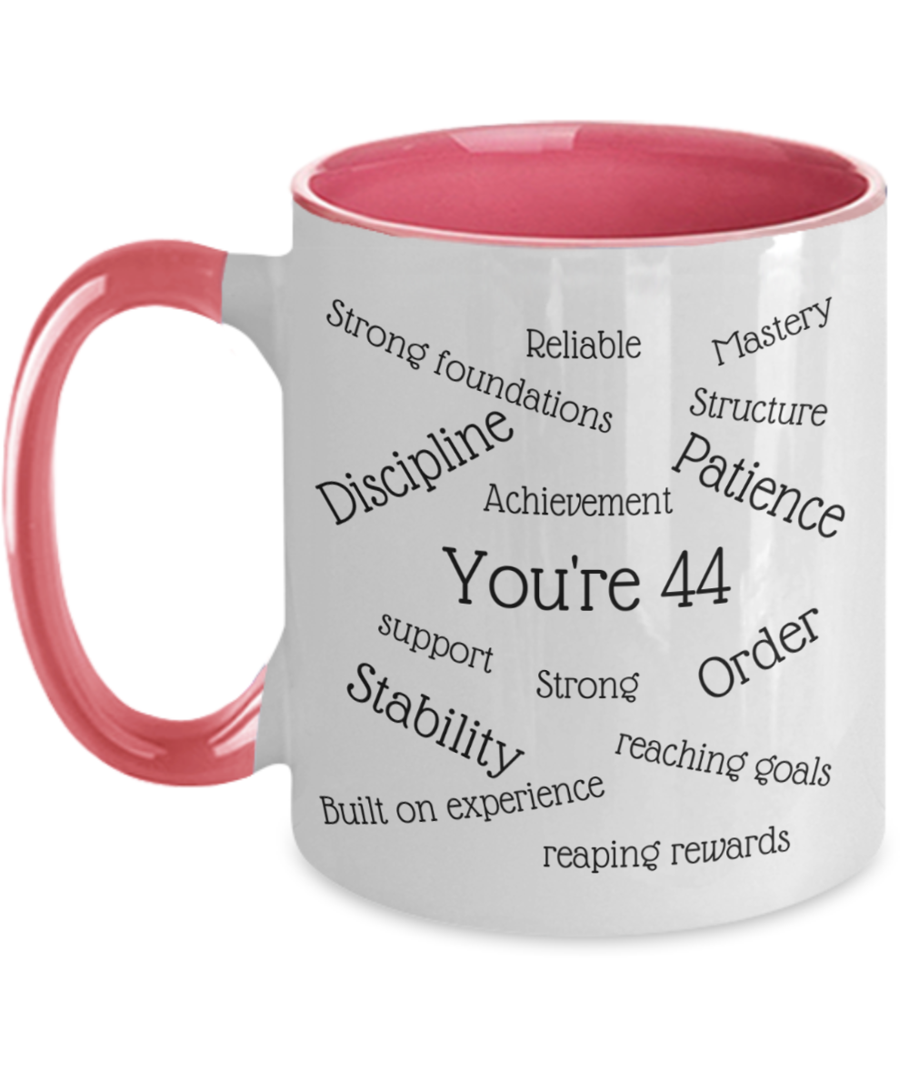 two tone 11oz mug, 44th birthday gift, coffee cup, him, her, numerology