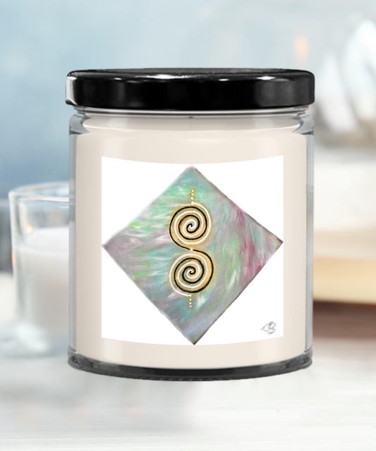 twinflame double spiral vanilla scented candle, activated, alchemical art, energised art, intention candle