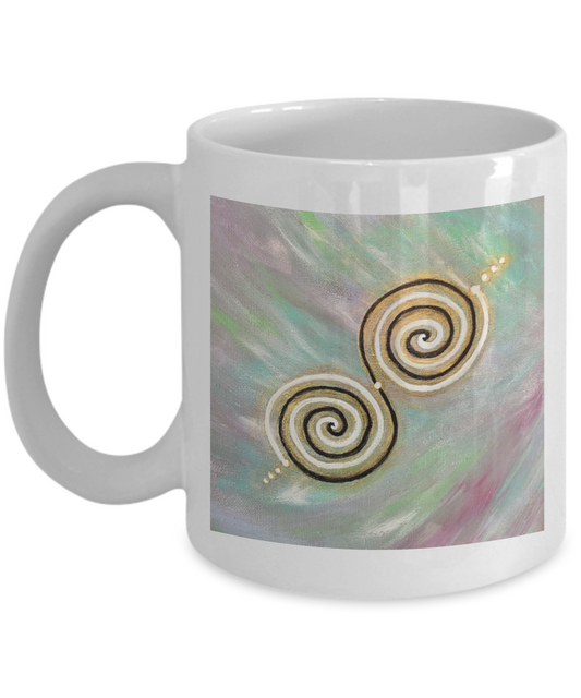 Energy Activated Twinflame Spiral Mug, 11oz, 15oz, alchemical art, gift for lover